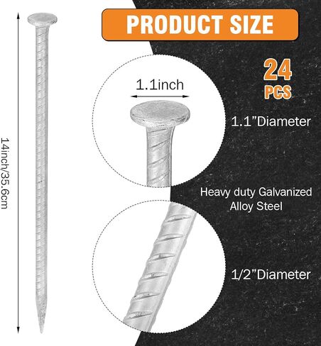 Tandefio 36 Pcs 14 Inch Rebar Stakes, 1/2 Inch Diameter Threaded Galvanized Steel Ground Anchors Plant Support Garden Stakes, Heavy Duty Metal Landscape Spikes for Speed Bump Tent in Saudi Arabia