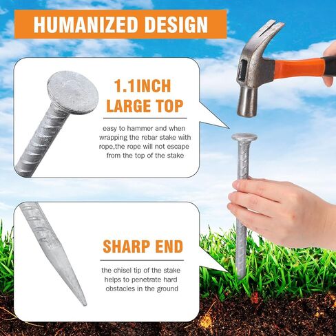 Tandefio 36 Pcs 14 Inch Rebar Stakes, 1/2 Inch Diameter Threaded Galvanized Steel Ground Anchors Plant Support Garden Stakes, Heavy Duty Metal Landscape Spikes for Speed Bump Tent in Saudi Arabia