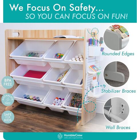 Humble Crew Journey Kids Arts and Crafts Storage Organizer with Shelf and 9 Plastic Storage Bins, Natural/White in Saudi Arabia