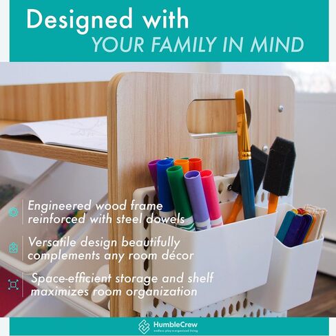 Humble Crew Journey Kids Arts and Crafts Storage Organizer with Shelf and 9 Plastic Storage Bins, Natural/White in Saudi Arabia