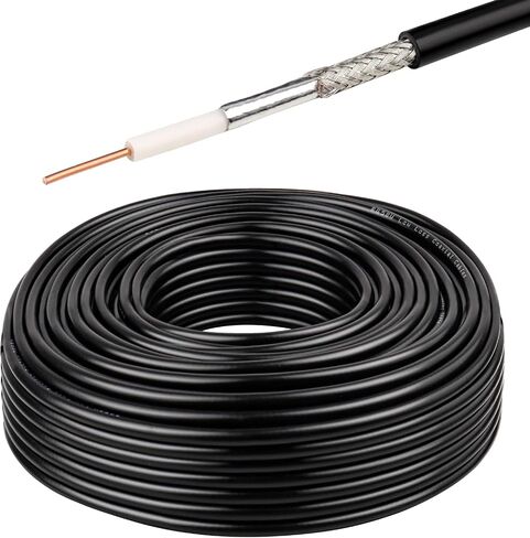 RG58 Coaxial Cable 100FT, 50 Ohm Reliable Signal Transmission Cable with Solid Copper Core, Black PVC Jacket, for CB Radios, Ham Radios, Antennas, RF Signal Transmission, and Wireless Applications in Saudi Arabia