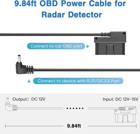 OBD Power Cable for Radar Detector,Radar Detector Power Cable,OBDII Adapter Cable for Radar Detector,Compatible with Escort Passport Unide Beltronics Radenso XP etc RJ11 Radar Detector in Saudi Arabia