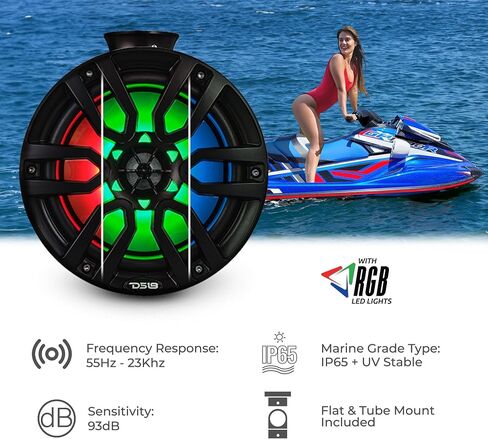دي اس 18 مكبرات صوت برج واكيبورد CF-PS8 ثنائية الاتجاه مع اضواء RGB مدمجة - 375 كحد اقصى - مثالية للسماء النفاثة، مثالية لمركبات ايه تي في ويو تي في وجيب جنبًا إلى جنب والبحرية وار زد ار in Saudi Arabia