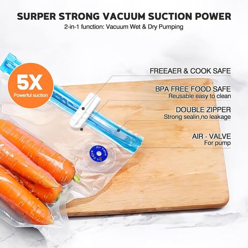 Vacuum Sealer for Food, Food Saver Vacuum Sealer Machine,Bag Sealer Comes with 15 Reusable Food Bags, Food Sealer Vacuum Sealer for Sealing Meats Vegetables Fruits and Food with Liquid in Saudi Arabia
