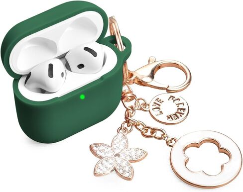 OLEBAND Case Fit for Airpods 4rd Generation with Cute Bling Keychain,Silione Cover Compatible for Apple Air pod 4 Case,LED Visible,for Women and Girls,Milk Tea in Saudi Arabia