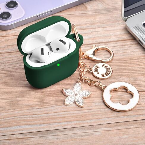 OLEBAND Case Fit for Airpods 4rd Generation with Cute Bling Keychain,Silione Cover Compatible for Apple Air pod 4 Case,LED Visible,for Women and Girls,Milk Tea in Saudi Arabia