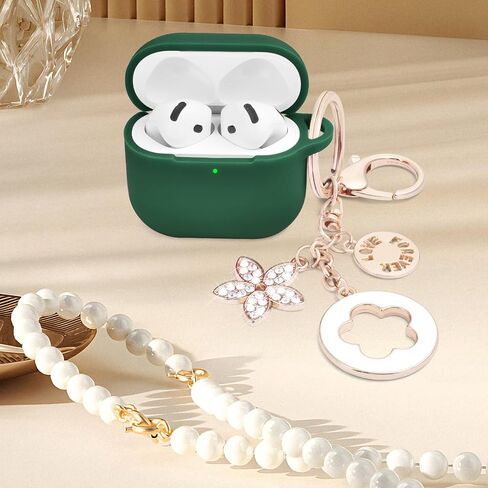 OLEBAND Case Fit for Airpods 4rd Generation with Cute Bling Keychain,Silione Cover Compatible for Apple Air pod 4 Case,LED Visible,for Women and Girls,Milk Tea in Saudi Arabia