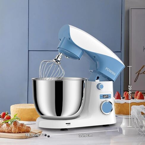 Stand Mixer, POWWA 6.5 QT 10 Speeds Tilt-Head Electric Stand Mixer, 3-In-1 Kitchen Mixer with Bowl, Dough Hook, Whisk and Beater, Food Mixer for Baking and Daily Use (Black White) in Saudi Arabia