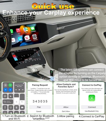 Wireless CarPlay Adapter(2024 Upgraded), Converts Wired CarPlay to Mini Wireless CarPlay Adapter for iPhone, for Cars Manufactured in 2016 and Later, Compatible with Apple iPhone iOS 10+ &Android 11+ in Saudi Arabia
