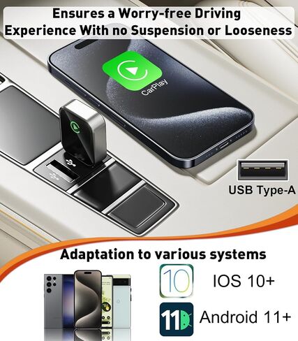 Wireless CarPlay Adapter(2024 Upgraded), Converts Wired CarPlay to Mini Wireless CarPlay Adapter for iPhone, for Cars Manufactured in 2016 and Later, Compatible with Apple iPhone iOS 10+ &Android 11+ in Saudi Arabia