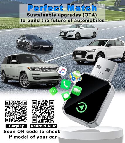 Wireless CarPlay Adapter(2024 Upgraded), Converts Wired CarPlay to Mini Wireless CarPlay Adapter for iPhone, for Cars Manufactured in 2016 and Later, Compatible with Apple iPhone iOS 10+ &Android 11+ in Saudi Arabia