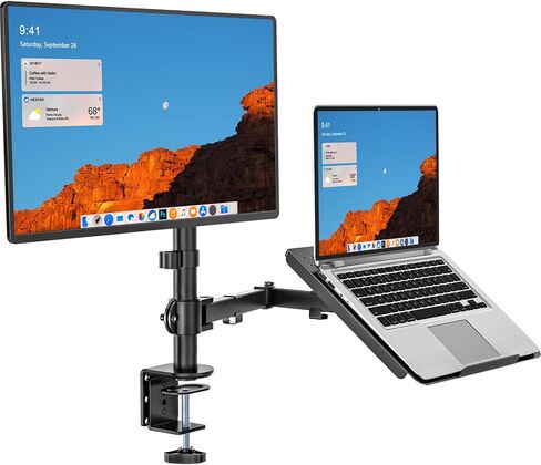 WALI Monitor Laptop Mount Stand, Laptop Gas Spring Arm Mount, Laptop Tray up to 15.6 inch, Monitor up to 32 inch, 17.6lbs (GSDM002LP), Black in Saudi Arabia