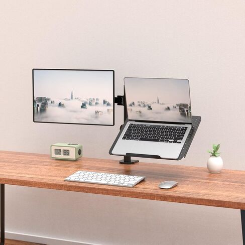WALI Monitor Laptop Mount Stand, Laptop Gas Spring Arm Mount, Laptop Tray up to 15.6 inch, Monitor up to 32 inch, 17.6lbs (GSDM002LP), Black in Saudi Arabia