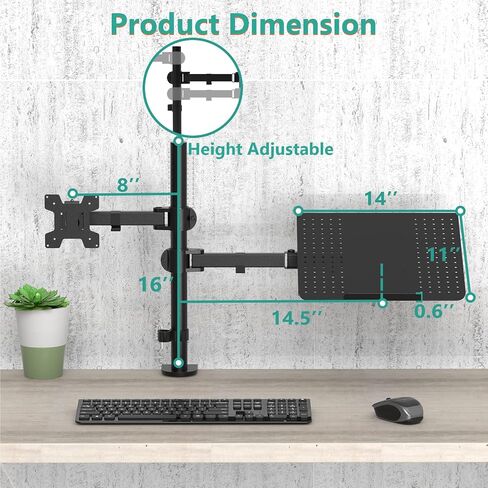 WALI Monitor Laptop Mount Stand, Laptop Gas Spring Arm Mount, Laptop Tray up to 15.6 inch, Monitor up to 32 inch, 17.6lbs (GSDM002LP), Black in Saudi Arabia