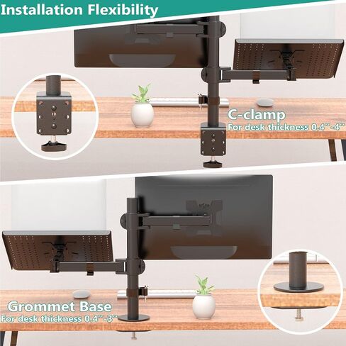 WALI Monitor Laptop Mount Stand, Laptop Gas Spring Arm Mount, Laptop Tray up to 15.6 inch, Monitor up to 32 inch, 17.6lbs (GSDM002LP), Black in Saudi Arabia