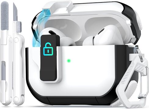 for AirPods 4th Generation Case Cover, Dual-Color Design with Automatic Pop-Up Lid, Includes Cleaning Tool, Durable and Shockproof for AirPods 4 Case 2024, White/Green in Saudi Arabia
