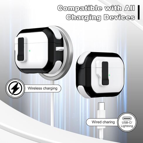 for AirPods 4th Generation Case Cover, Dual-Color Design with Automatic Pop-Up Lid, Includes Cleaning Tool, Durable and Shockproof for AirPods 4 Case 2024, White/Green in Saudi Arabia