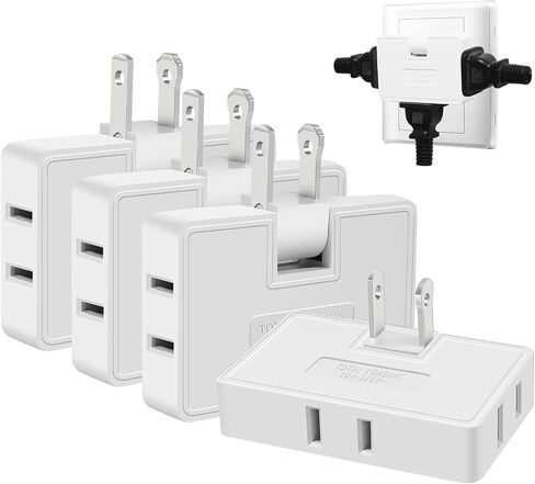 3 Way Flat Wall Outlet Extender Adapter- 2 Pack 180 Degrees Rotatable Flat Plug AC Adapter, 2 Prong Foldable Swivel Outlet Extender, Outlet Splitter for Behind Furniture (White, Type A) in Saudi Arabia