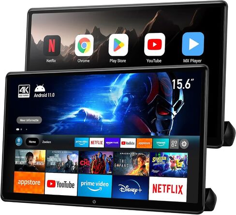 15.6 inch 4K Android Car TV Headrest Monitor for Cars Back seat Rear Entertainment System, Support Wireless Phone Link Touch Screen,with WiFi/Bluetooth/HDMI/USB/Video Player 2G+32G (2PCs) in Saudi Arabia