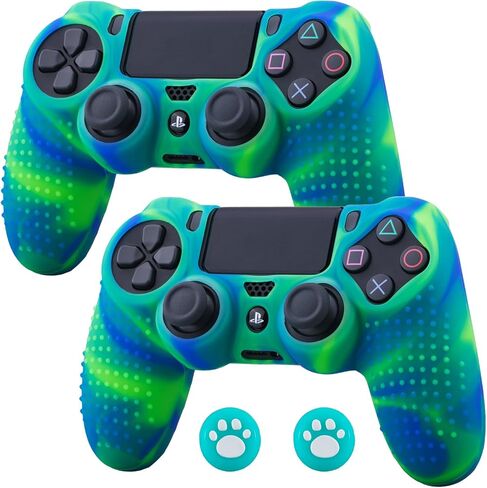 Silicone Skin for PS4 Controller x 2(Apple Green) with Exclusive Thumb Grips x 4 in Saudi Arabia