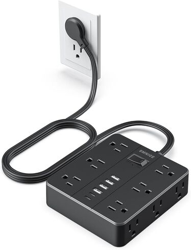 قابس مسطح لشريط الطاقة مع 12 منفذًا 6 USB (2 USB C) ، محطة شحن Smnice Surge Protection مع حماية الحمل الزائد ، سلك التمديد على نطاق واسع منافذ متعددة على نطاق واسع لضروريات طبقة المكتب المنزلي الأساسيات in Kuwait