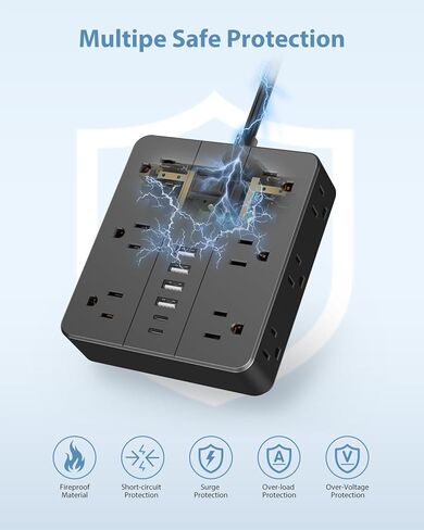 قابس مسطح لشريط الطاقة مع 12 منفذًا 6 USB (2 USB C) ، محطة شحن Smnice Surge Protection مع حماية الحمل الزائد ، سلك التمديد على نطاق واسع منافذ متعددة على نطاق واسع لضروريات طبقة المكتب المنزلي الأساسيات in Kuwait