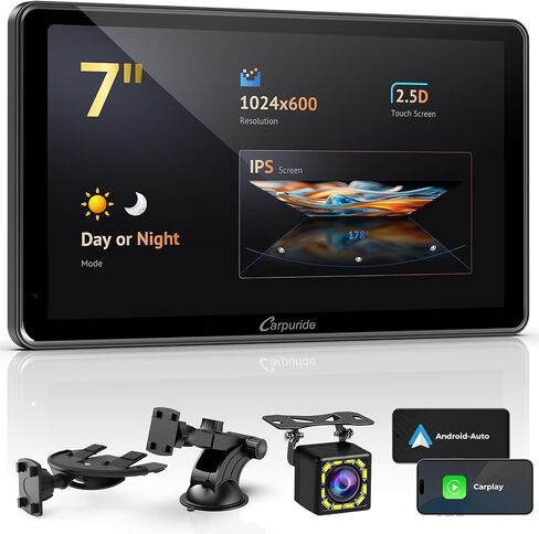 CARPURIDE 7 Inch Carplay Screen for Car，Wired/Wireless CarPlay Screen for Apple CarPlay & Android Auto, Mirror, Siri, Bluetooth, Navigation, External MIC Port, TF Card/USB Playback in Saudi Arabia