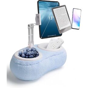 Kindle Pillow Stand, Pillow Stand Holder for Kindle Tablet iPad with Two Snack Bowl, Tablet Stand Pillow for Reading in Bed for 4.7"-13" Kindle, Tablet, iPad, iPhone (Gray)
