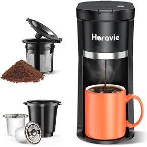 Small Single Serve Coffee Maker, Fast Brew One Cup Coffee Machine for K Cup and Grounds, 6 to 12 oz. Brew Sizes, Capsule Coffee Machine with Descaling Reminder and Viewing Tank, Black