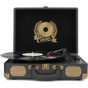 Vinyl Record Player 3-Speed Bluetooth Suitcase Portable Belt-Driven, Supports Bluetooth, RCA Output, 3.5mm aux-in and Headphone Jack and MP3, Mobile Phones Music Playback