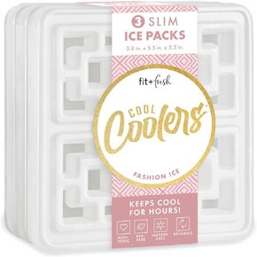 Cool Coolers Fashion Ice by Fit & Fresh, Slim Ice Packs, Unique Ice Pack Design for Womens Lunch Bag, Space Saving Reusable Ice Packs for Lunch Boxes, Cooler Ice Packs, Pearl White