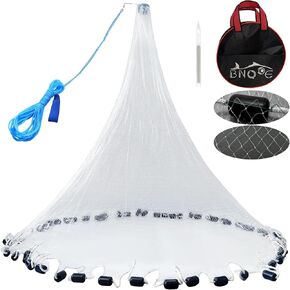 Fishing Cast Net Saltwater Casting Net 3/8 Mesh with Heavy Duty Black Weights Monofilament Throw Nets for Fishing Bait with Bag 4FT 5FT 6FT 8FT 10FT 12FT Radius