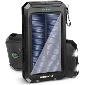 WONGKUO Solar Charger Power Bank - 𝟮𝟬𝟮𝟰 𝙐𝙥𝙜𝙧𝙖𝙙𝙚 36800mAh Solar Phone Charger, QC3.0 Fast Charger with LED Flashlight, IP65 Waterproof Portable Power Bank for Outdoor Activities