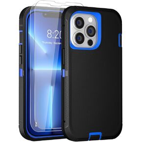 JGS for iPhone 13 Pro Max Case 6.7", Military Grade 3 in 1 Heavy Duty Shockproof/Drop Proof Case with 2 PCS Tempered Glass Screen Protector, includes Holster Clip Kickstand (Black)