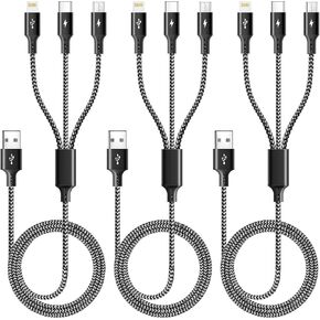 3 in 1 Multiple Charging Cable(2Pack 4Ft), Braided Multi Charger Cord Fast Charging Cable Universal USB Cable with Type C/Micro USB Port for Cell Phones, iPhone 16 15 14 13 Series, Tablets, More in Saudi Arabia
