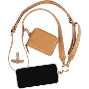 Clip and Go Strap for Phone with Wallet Crossbody, Phone Strap with Zippered Pouch, Vegan Leather Adjustable Phone Lanyard, Phone Wrist Strap RFID Wallet Women (Vegan Leather Brown)