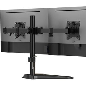 Mount-It! Dual Monitor Stand for Desks, Dual Monitor Arm Fits 2 Monitors max. 32" / 19.8 lbs, Full Motion Adjustment Monitor Stand with Sturdy Freestanding Base, Incl. Smartphone Slot, Black