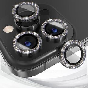 Compatible for iPhone 15 Pro/iPhone 15 Pro Max Camera Lens Protector, Tempered Glass Camera Cover Screen Protector Metal Ring Decoration Accessories IPhone 11 12 13 14 15 16 Pro Max (Silver - B)