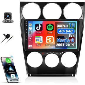 2+64G Android 13 Car Stereo for Mazda 6 2004-2014 Support Wireless Carplay Android Auto,9 inch Touchscreen Mazda 6 Car Radio with HiFi WiFi GPS Navigation,Bluetooth,FM/RDS Radio+AHD Backup Camera