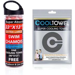 Swim Chamois,Swim Towels Quick Dry for Swimmers,Super Absorbent Swimming Towel for Swimming,Diving,Triathlons,and Other Water Sports,One Cooling Towel Free (Orange & Gray)