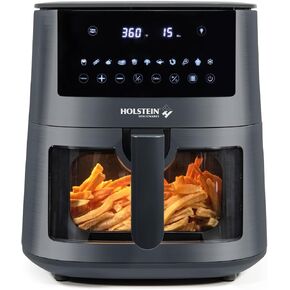 Holstein Housewares 8.4QT Dual Basket Digital Air Fryer with viewing window and led display with 7 preset options. Fry, bake, grill, dehydrate, and roast healthier recipes. Dishwasher Safe (9.5 QT)