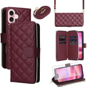 Asuwish Phone Case for iPhone 16 Wallet Cover with Tempered Glass Screen Protector Strap Card Holder Slot Stand PU Leather Flip Cell Magnetic Zipper iPhone16 5G i i-Phone i16 16Case Women Girls Black