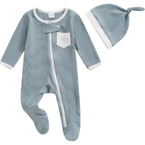 Ledy Champswiin Newborn Coming Home Outfit and Hat Baby Boy Girl Footie Romper Jumpsuit Cute Infant Clothes Set