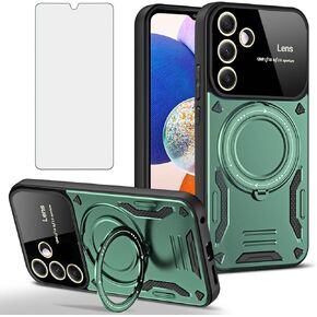 Phone Case for Samsung Galaxy A14/M14 5G with Tempered Glass Screen Wrist Strap Lanyard Protector Cover 360°Rotatable Invisible Ring Slim Stand Protective A 14 4G 14A 14M G5 Women Men Pink