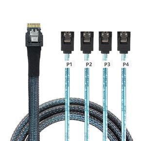 CY Cable Slimline SAS 4.0 SFF-8654 8i 74pin Host Raid to 8 SATA 7pin Target Hard Disk Fanout Raid Cable 1-to-8 Splitter (100cm)