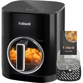 Fullwill Vision Pro 6QT Air Fryer with Viewing Window,Base and Upper Heating,12 Presets for Chicken Wings,Steak,Fries,Pizza and More,Non-Stick and PFOA-Free,Fast and Oil Free Cooking for Healthy Meals