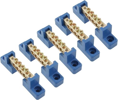 5pcs Terminal Bus Bar, 6 Position Brass Wire Terminal Block for Car Boat Marine, Bridge Design 6 * 9 Type Ground Distribution Block,Blue in Saudi Arabia