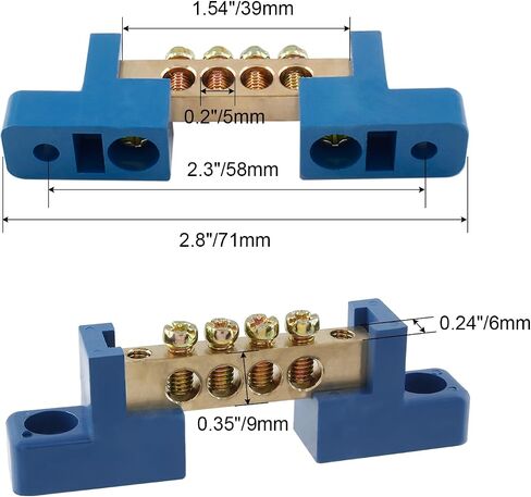 5pcs Terminal Bus Bar, 6 Position Brass Wire Terminal Block for Car Boat Marine, Bridge Design 6 * 9 Type Ground Distribution Block,Blue in Saudi Arabia