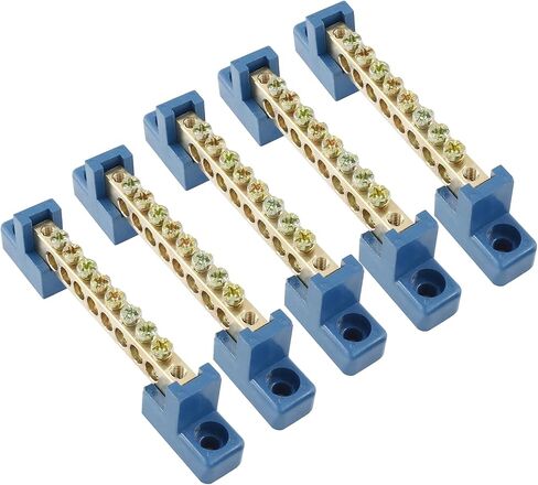 5pcs Terminal Bus Bar, 6 Position Brass Wire Terminal Block for Car Boat Marine, Bridge Design 6 * 9 Type Ground Distribution Block,Blue in Saudi Arabia