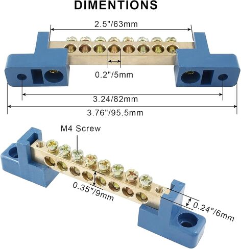 5pcs Terminal Bus Bar, 6 Position Brass Wire Terminal Block for Car Boat Marine, Bridge Design 6 * 9 Type Ground Distribution Block,Blue in Saudi Arabia